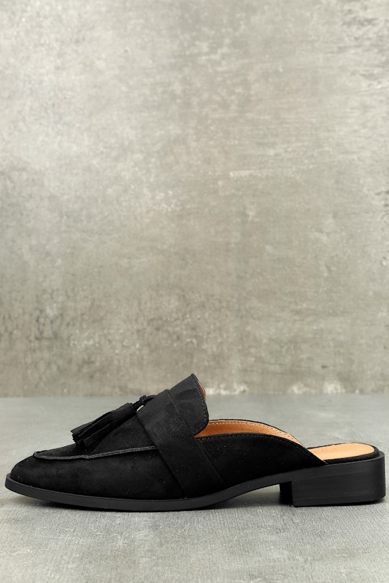 Zeva Black Suede Loafer Slides 1