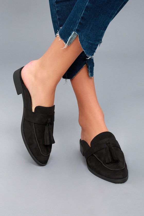 Zeva Black Suede Loafer Slides