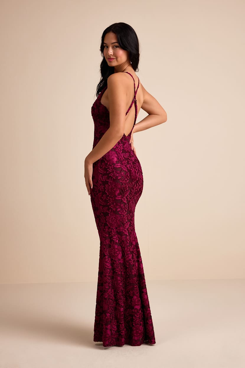 navy blue dress for baby girl La Femme Sheer-Lace Long Mermaid Prom Dress