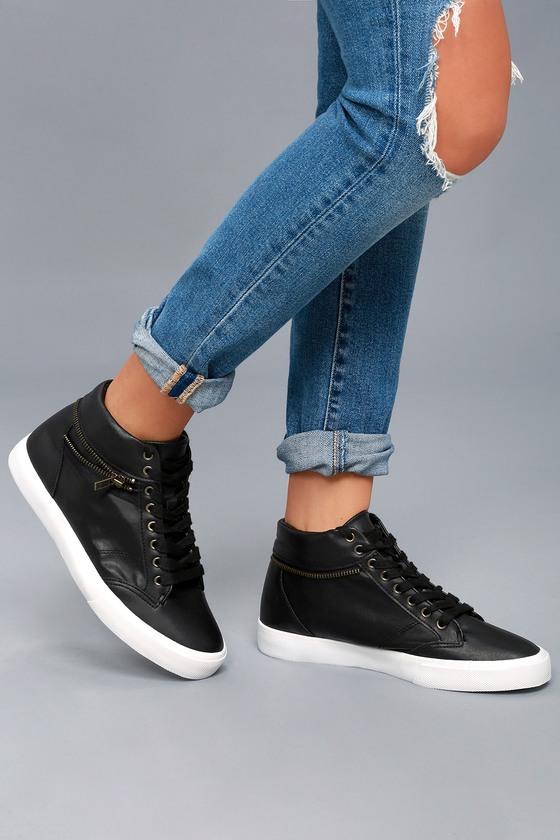 womens black leather high tops
