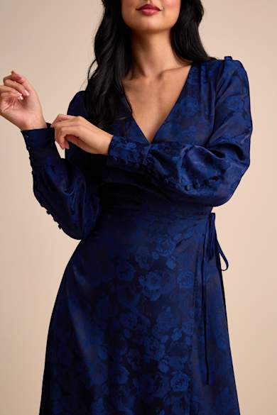 slim fit dress slacks Long Sleeves Fitted Bodice Navy Gown – John Paul Ataker main image 0