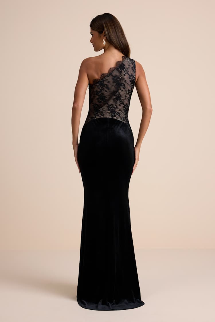 open lace back dress Final Sale Plus Size One Shoulder Long Sleeve Lace Detail Gown with Side Slit in Ivory