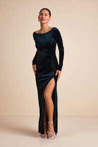 Duarte Emerald Velvet Cowl Back Long Sleeve Maxi Dress 2