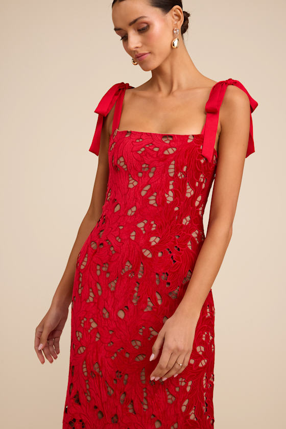 Ramsey Red Embroidered Tie-Strap Maxi Dress 2