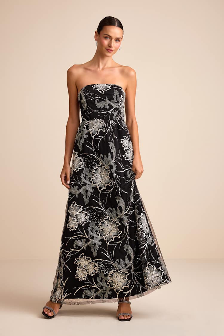 fitted lace wedding dress Azura Celestial Black Tiered Ruffles Maxi Dress S main image 1