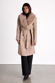 Cantrell Taupe Double-Breasted Faux Fur Coat 1