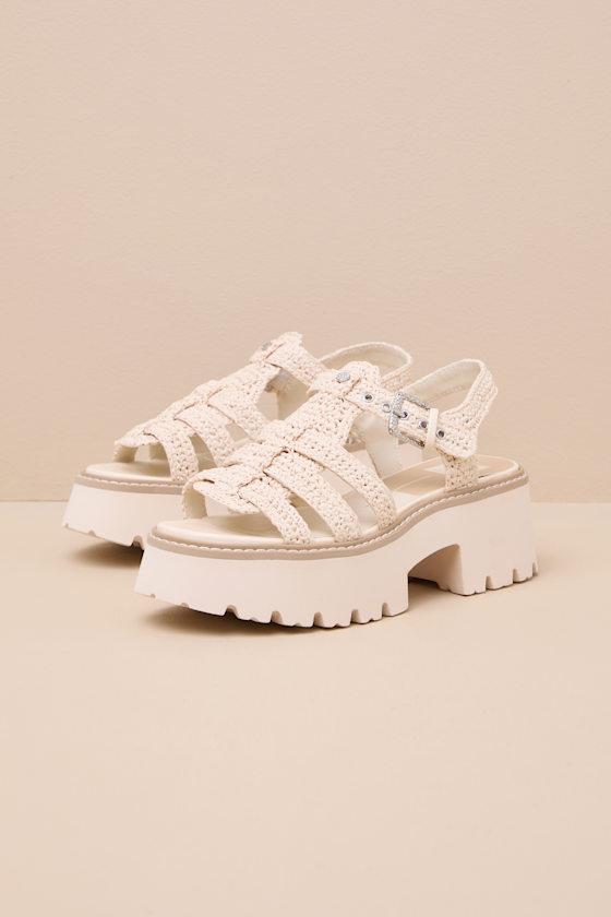 Latice Oatmeal Raffia Caged Platform Sandals