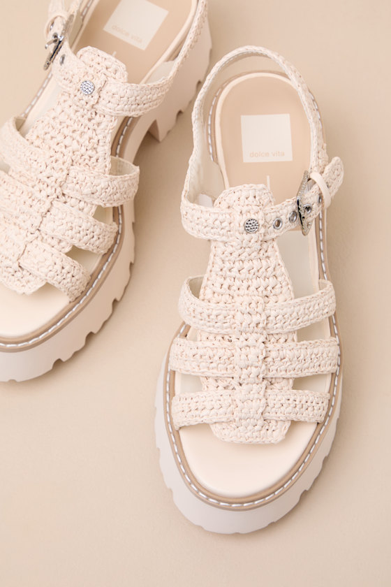 Dolce Vita Latice - Oatmeal Raffia Sandals - Caged Platforms - Image 4