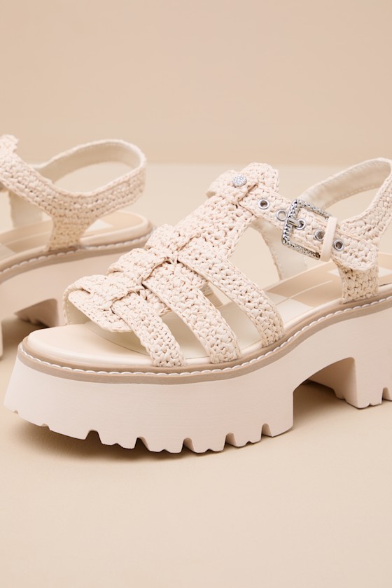 Dolce Vita Latice - Oatmeal Raffia Sandals - Caged Platforms - Image 5