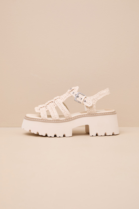 Dolce Vita Latice - Oatmeal Raffia Sandals - Caged Platforms - Image 6