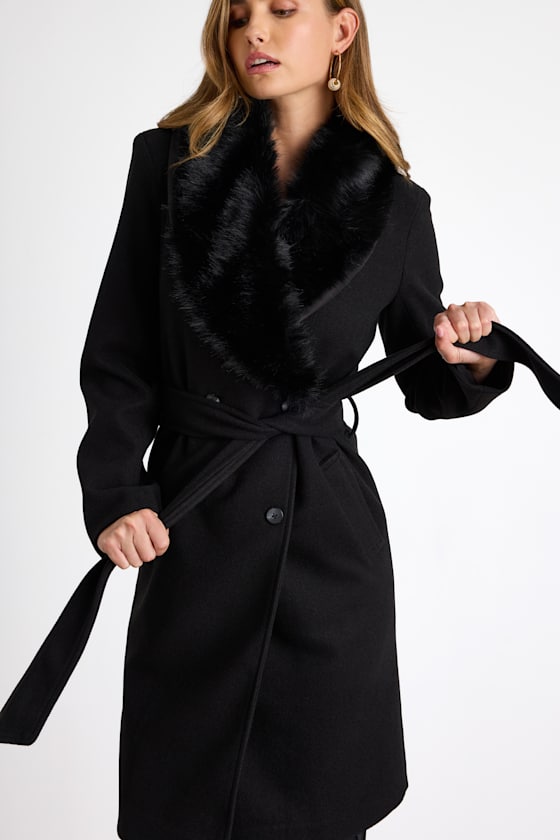 Cantrell Black Double-Breasted Faux Fur Coat 1