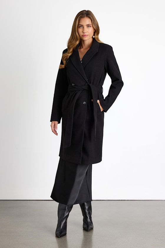 Cantrell Black Double-Breasted Faux Fur Coat