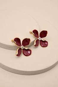 Jelsie Wine Red Flower Statement Earrings 1