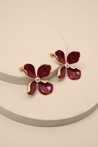 Jelsie Wine Red Flower Statement Earrings 1