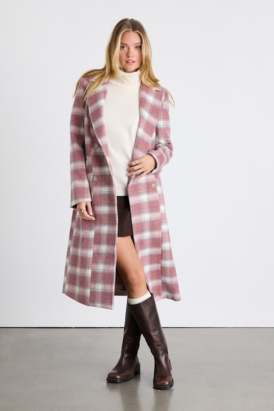 Juna Pink Multi Plaid Double-Breasted Coat 2