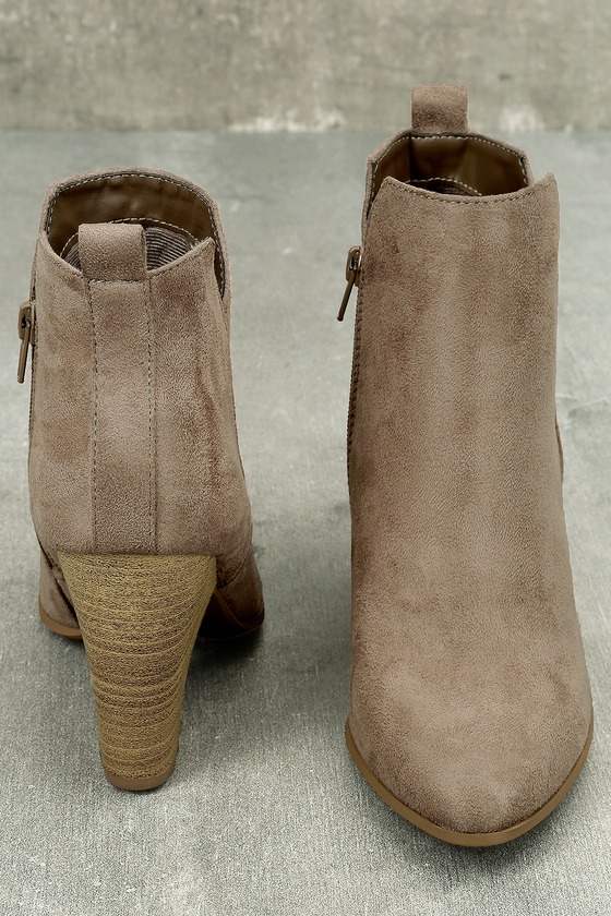 Chic Taupe Booties - Vegan Suede Booties - Pointed Toe Boots