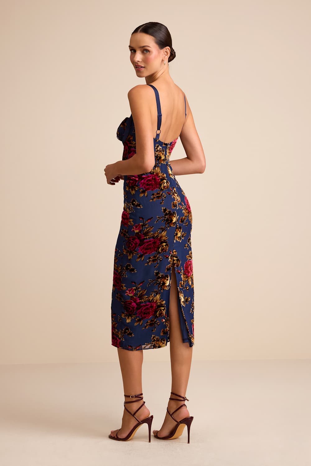 Tessa Navy Floral Jacquard Column Midi Dress