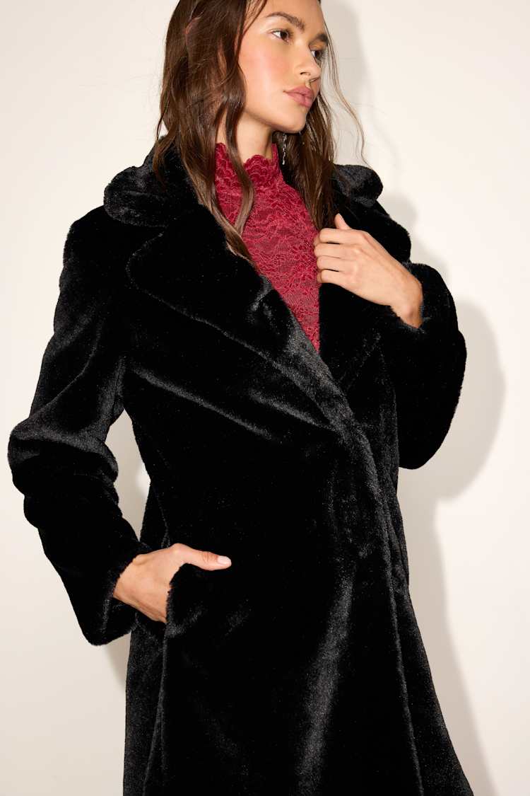 Tamron Black Faux Fur Longline Coat