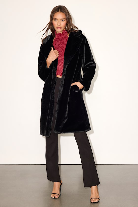 Image of Tamron Black Faux Fur Longline Coat