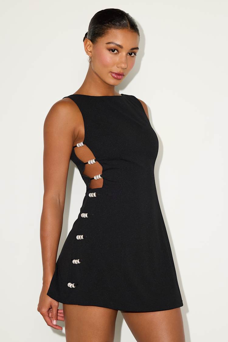 black diamante strap cutout mini dress Trendy Glam Cutout Bodycon Mini Dress main image 1