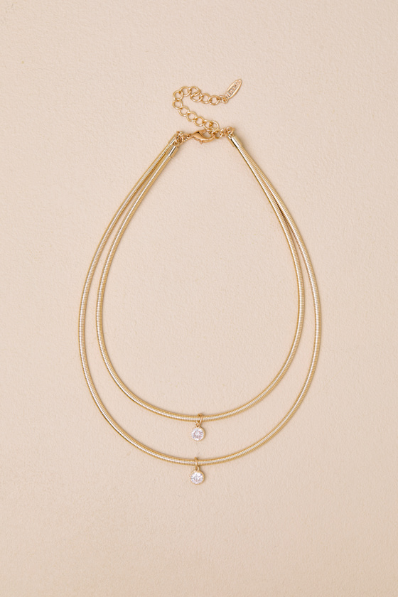 Falina Gold Rhinestone Layered Necklace