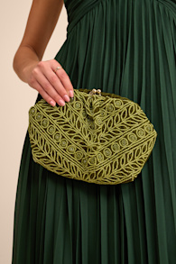 Faelynn Green Velvet Beaded Clutch 1