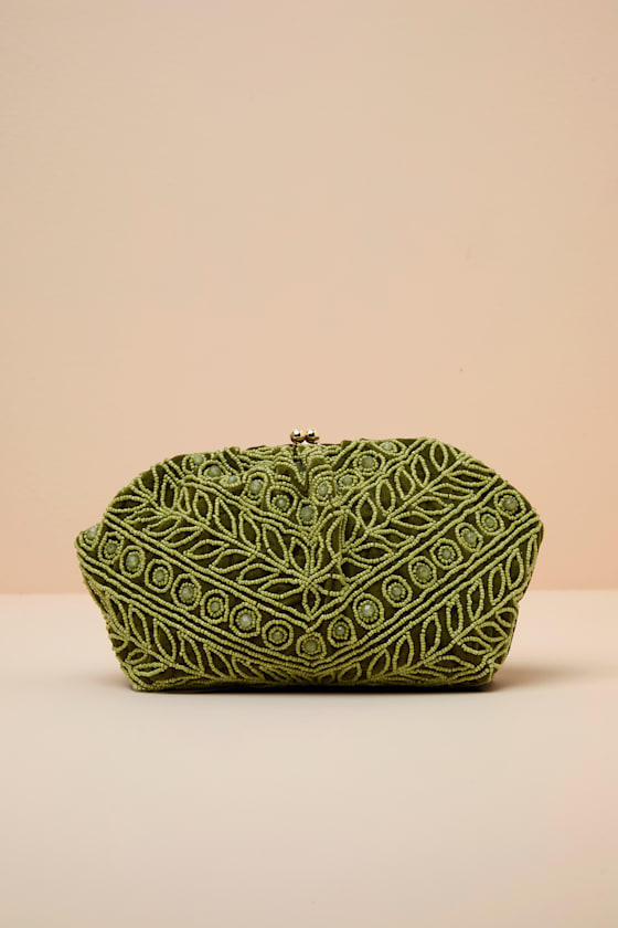 Faelynn Green Velvet Beaded Clutch 1