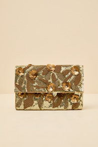 Sharla Gold Beaded Sequin Clutch 1