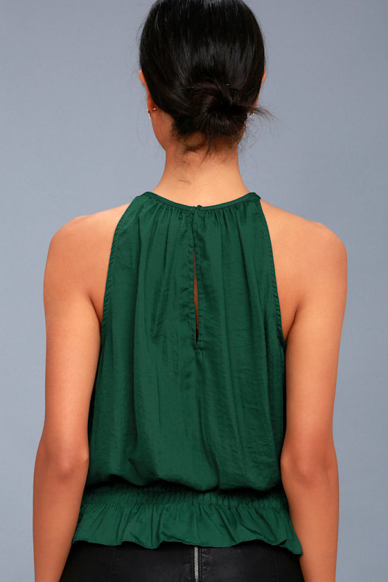 Cute Forest Green Top Sleeveless Top Smocked Top