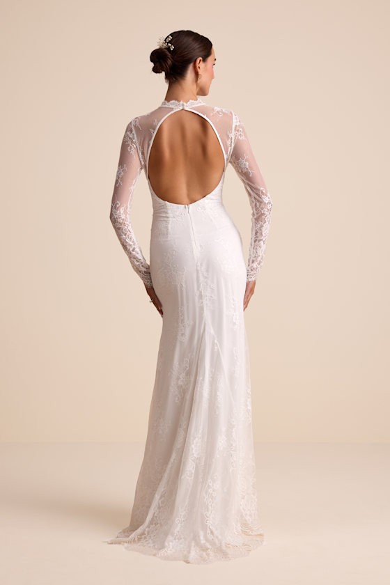 Laveau White Lace Bustier Backless Mermaid Maxi Dress 1
