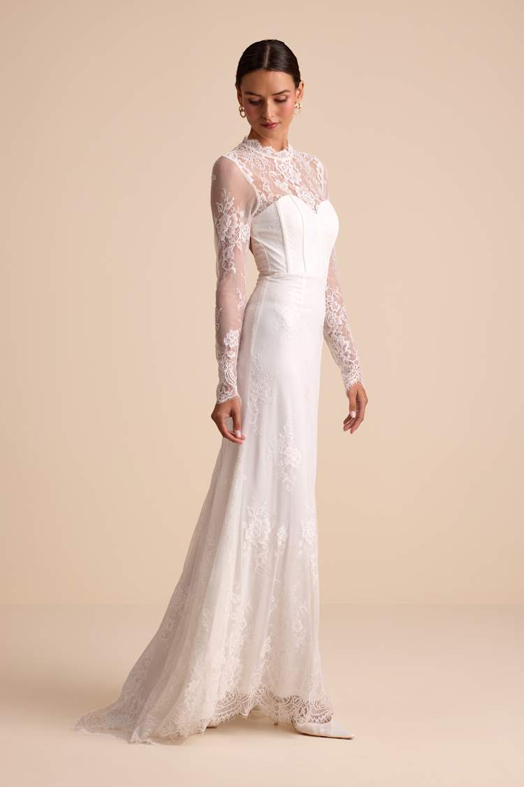 Laveau White Lace Bustier Backless Mermaid Maxi Dress