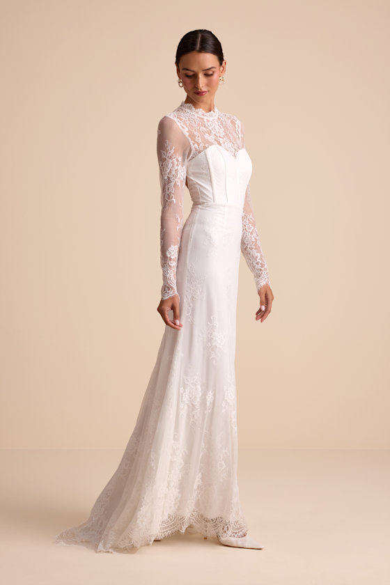 Laveau White Lace Bustier Backless Mermaid Maxi Dress 2