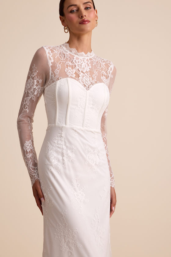 Laveau White Lace Bustier Backless Mermaid Maxi Dress - thumbnail 3