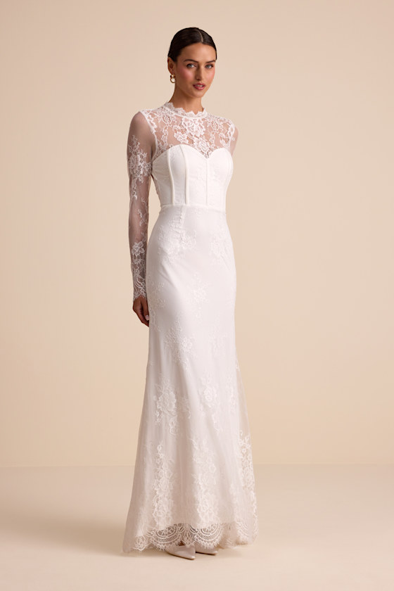Laveau White Lace Bustier Backless Mermaid Maxi Dress - thumbnail 5