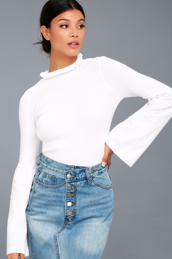Cozy Moment White Mock Neck Sweater Top