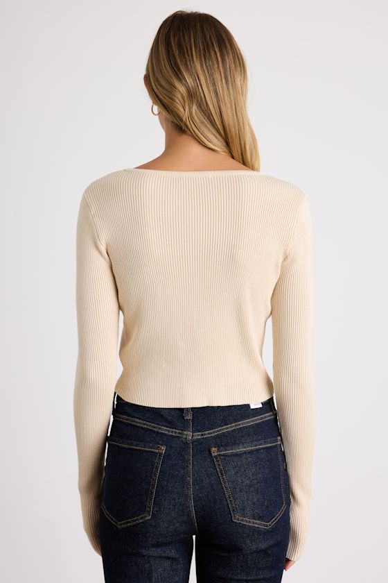 Paxlynn Beige Ribbed Asymmetrical Cardigan Top - thumbnail 3
