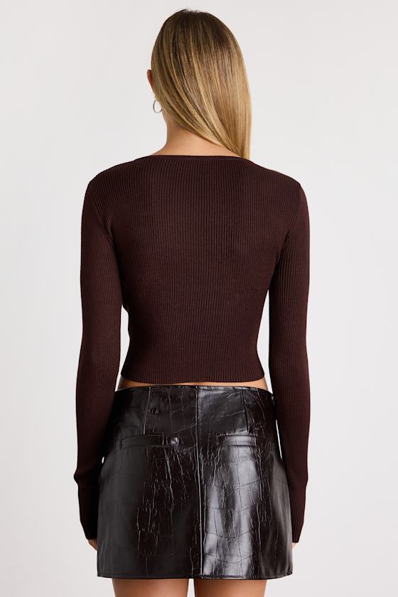 Paxlynn Dark Brown Ribbed Asymmetrical Cardigan Top 2