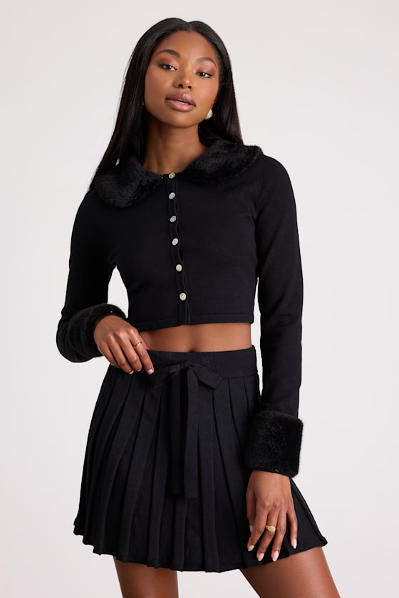 Black Pleated Skirt - Knit Skirt - Black Skirt Sets - Mini Skirts