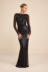 Jalira Black Mesh Sequin Backless Maxi Dress 1