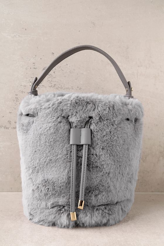 Pre-fur-ed Choice Grey Faux Fur Bucket Bag 2