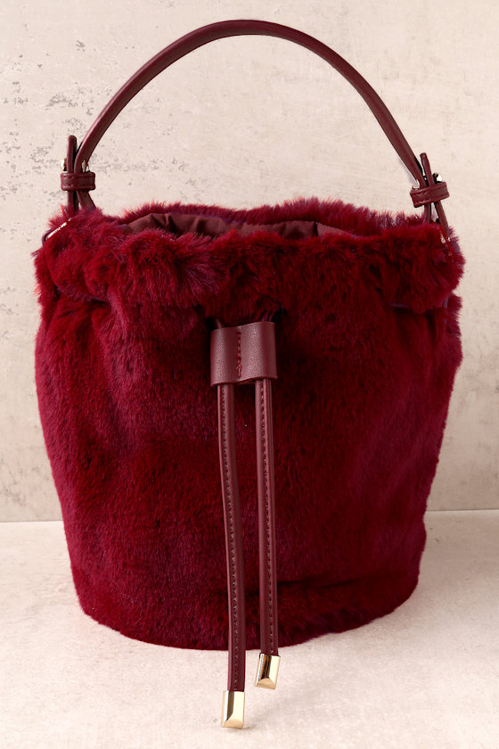 Pre-fur-ed Choice Red Faux Fur Bucket Bag 1