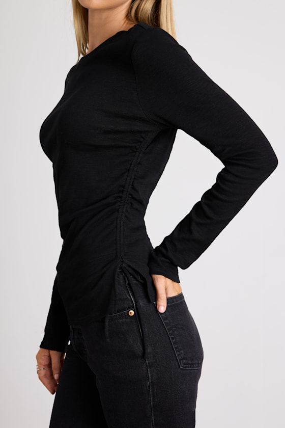 Ambrose Black Burnout Ruched Long Sleeve Top 2