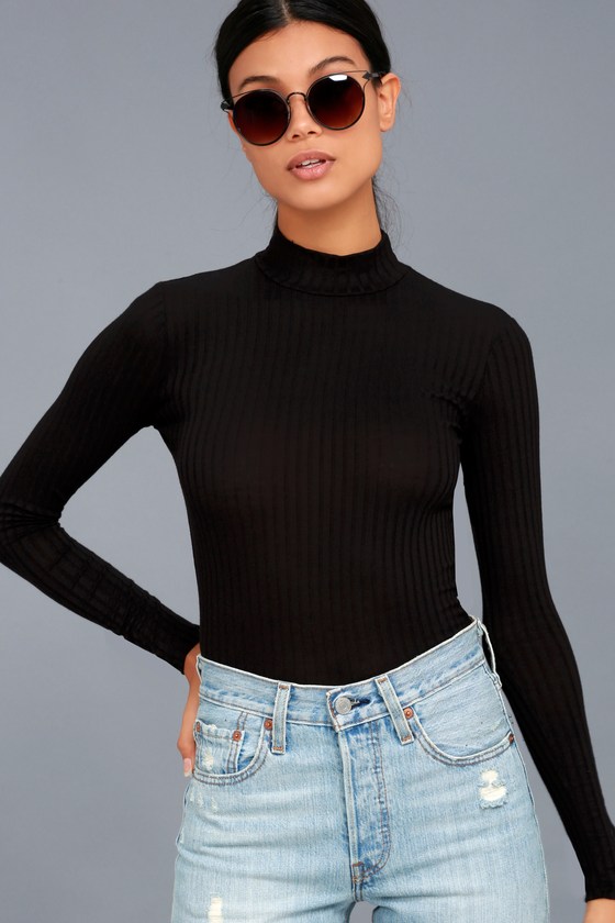 Trendy Black Long Sleeve Bodysuit Mock Neck Bodysuit Lulus, 46% OFF