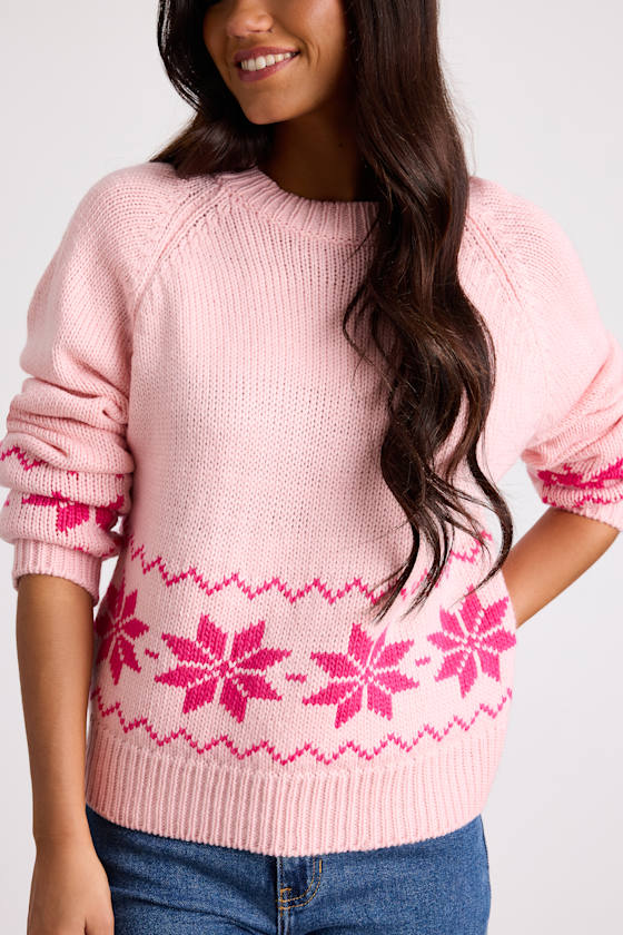 Burkie Pink Fair Isle Crew Neck Pullover Sweater 2