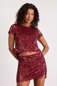 Isotta Burgundy Sequin Low-Rise Mini Skirt 1