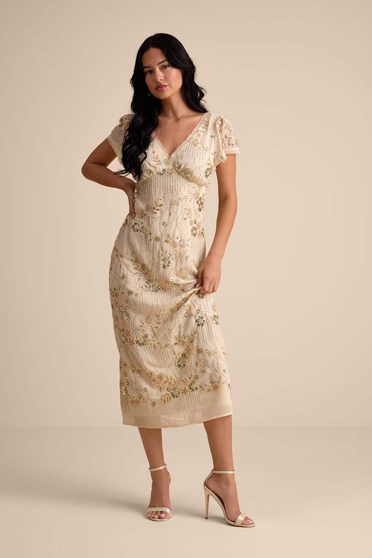 white christmas dresses Elizabeth K - GL1954 Embellished Bateau Mesh A-Line Gown Xs / D/Rose
