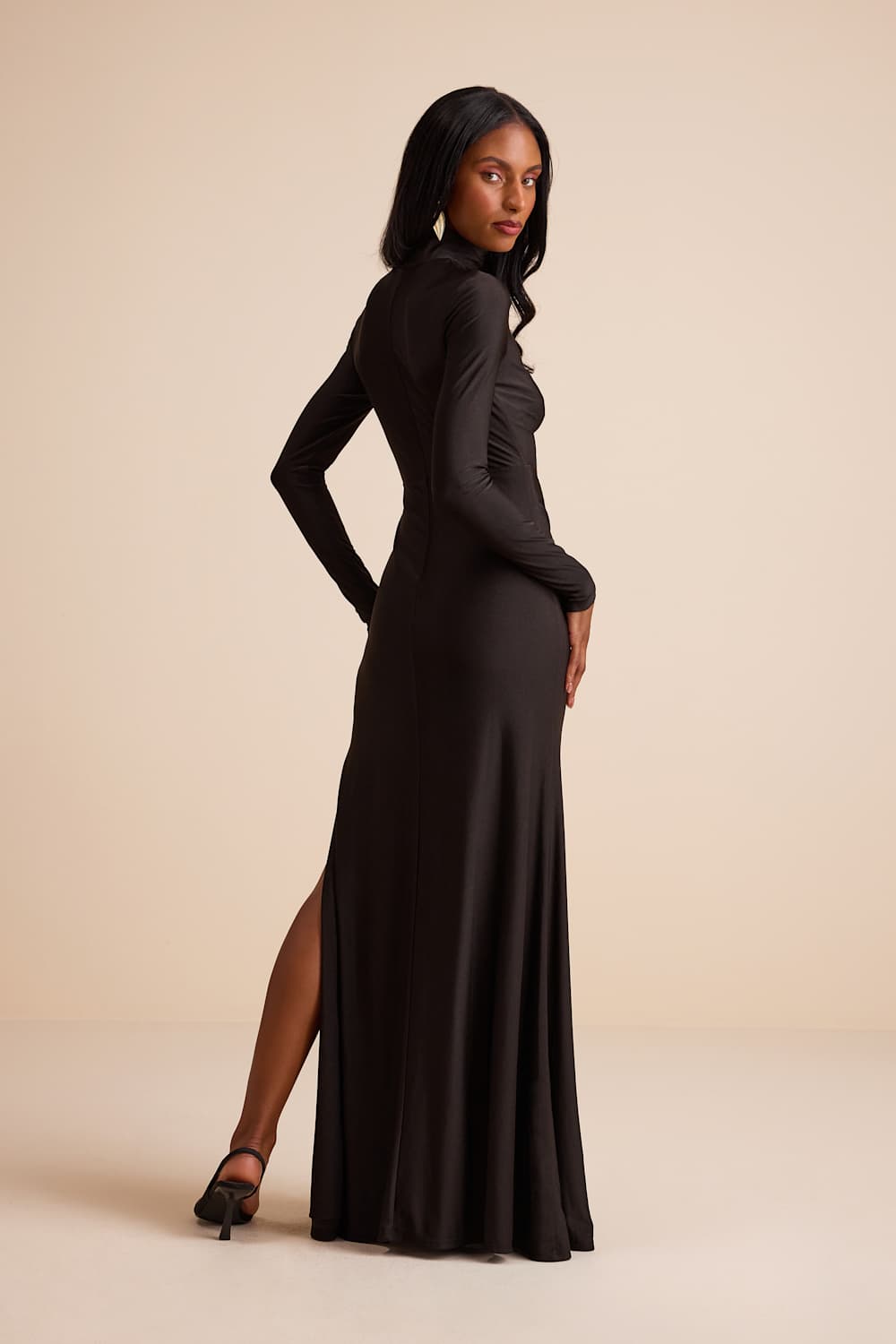 Dempsey Black Slinky Knit Cutout Mock Neck Maxi Dress