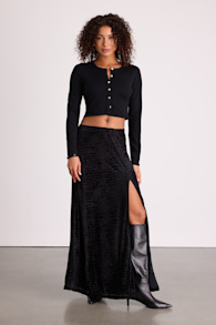 Ashworth Black Burnout Velvet Mid-Rise Maxi Skirt 2