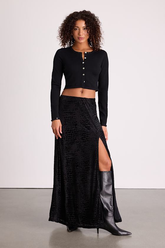 Ashworth Black Burnout Velvet Mid-Rise Maxi Skirt 2