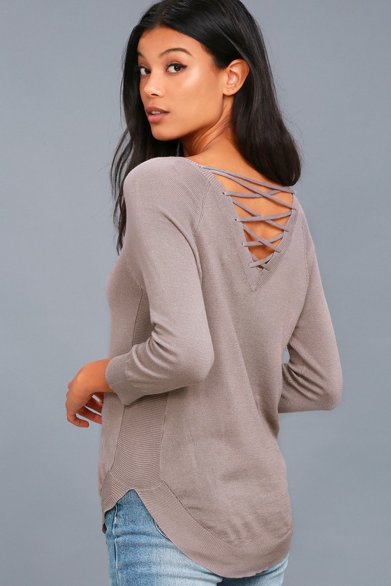 Olive + Oak Allan - Taupe Sweater Top - Lace-Up Top - Lulus